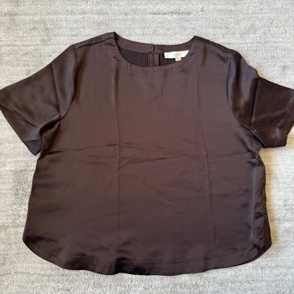 LOFT Brown Satin Blouse NWT - Picture 2 of 7